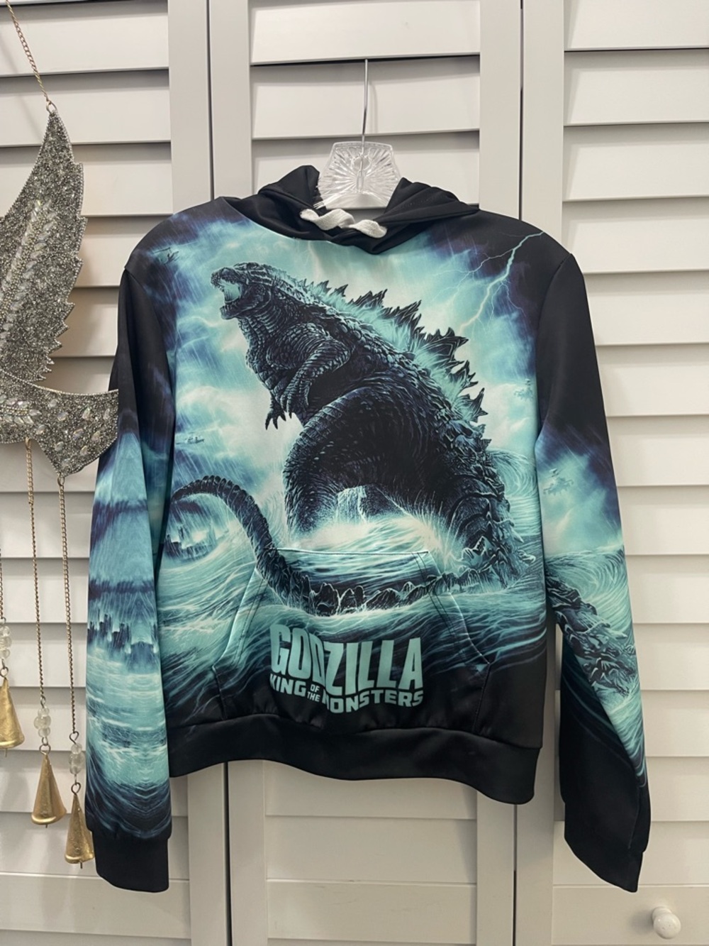 Godzilla Graphic Hoodie in Teal & Black